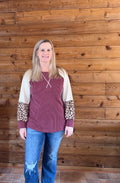 Color Block Leopard Top - Cream
